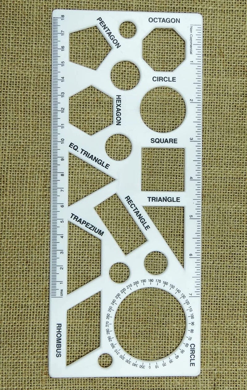 FIRST CLICK Shapes Stencil for Drawing Shapes Stencils for Kids Geometry Set Inbuilt Scale Ruler 1 pcs Made by Flexible Plastic Material. - Image 1