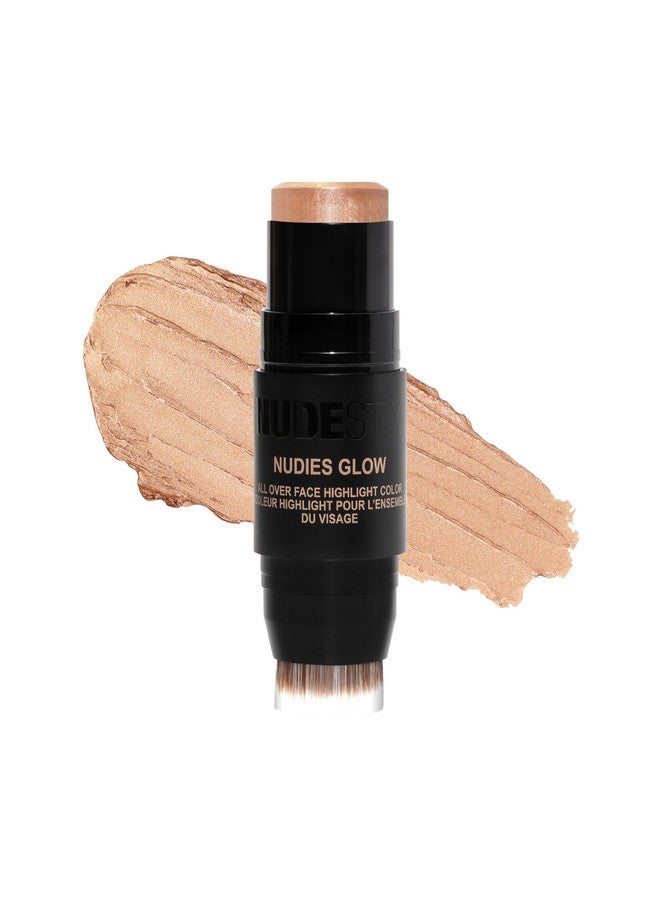 NUDESTIX Nudies Glow Highlighter Stick W/Blending Brush, Dewy Cream Makeup For Cheeks, Eyes, Lips, Soft Metallic Glowy Face Color And Contour, 0.28 Oz (8G) (Bubbly Bebe) - Image 1