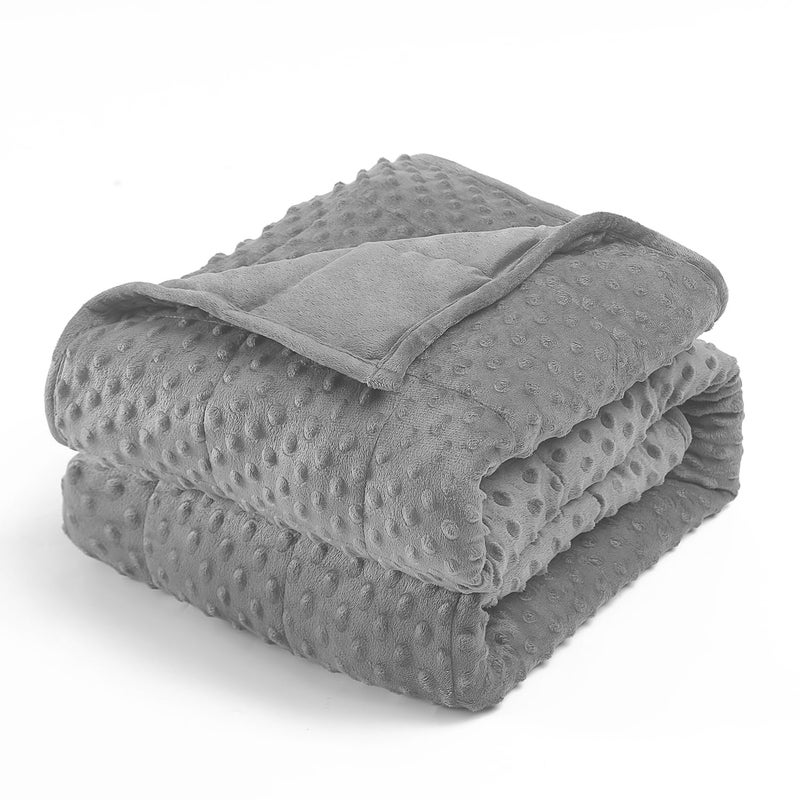 Wemore Minky Dot Weighted Blanket for Adults Queen Size 15 lbs Soft Cozy Heavy Blanket for Stress Relief and Sleep Promotion Breathable Blanket for AllSeason with Glass Beads Grey 60 x 80 inches