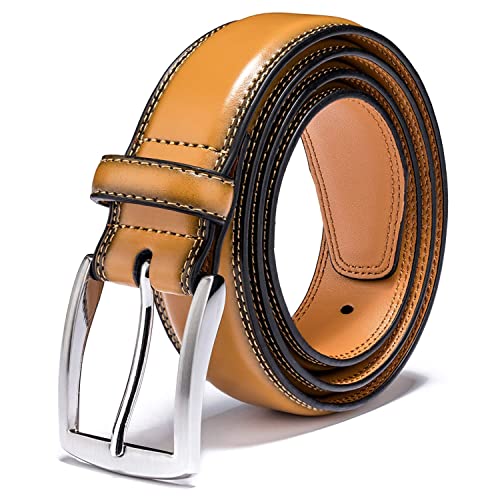 KM Legend Men's Genuine Leather Dress Belt with Premium Quality - Classic & Fashion Design for Work Business and Casual (esTan, 34) - Image 1