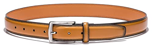 KM Legend Men's Genuine Leather Dress Belt with Premium Quality - Classic & Fashion Design for Work Business and Casual (esTan, 34) - Image 3