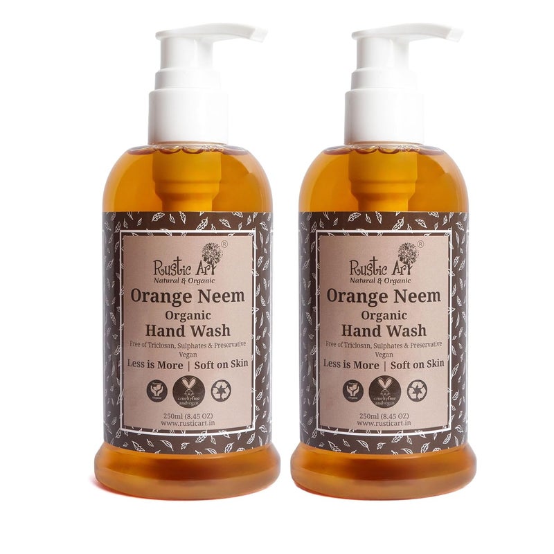 Rustic Art Organic Orange Neem Hand Wash  Natural Vegan  NonDrying Hydrating  250 ml Pack Of 2 - Image 1