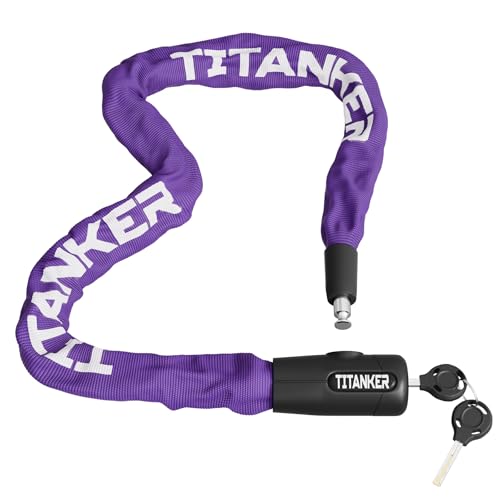 Titanker Bike Chain Lock with Key, 3.3 Feet Heavy Duty Anti-Theft Bike Lock Chain Security Bicycle Chain Locks for Bike, Motorcycle, Bicycle, Door, Gate, Fence, Grill (8mm Thick Chain, Purple) - Image 1