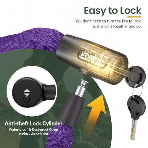 Titanker Bike Chain Lock with Key, 3.3 Feet Heavy Duty Anti-Theft Bike Lock Chain Security Bicycle Chain Locks for Bike, Motorcycle, Bicycle, Door, Gate, Fence, Grill (8mm Thick Chain, Purple) - Image 3