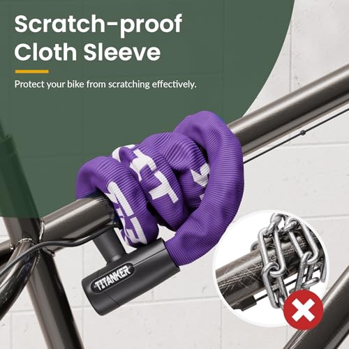 Titanker Bike Chain Lock with Key, 3.3 Feet Heavy Duty Anti-Theft Bike Lock Chain Security Bicycle Chain Locks for Bike, Motorcycle, Bicycle, Door, Gate, Fence, Grill (8mm Thick Chain, Purple) - Image 4