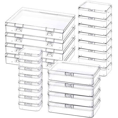 Mauproy 24 Pack Mixed Sizes Small Plastic Storage Containers, Mini Rectangular Small Items Organizer Boxes with Hinged Lids and Labels for Craft Jewelry Beads - Image 1