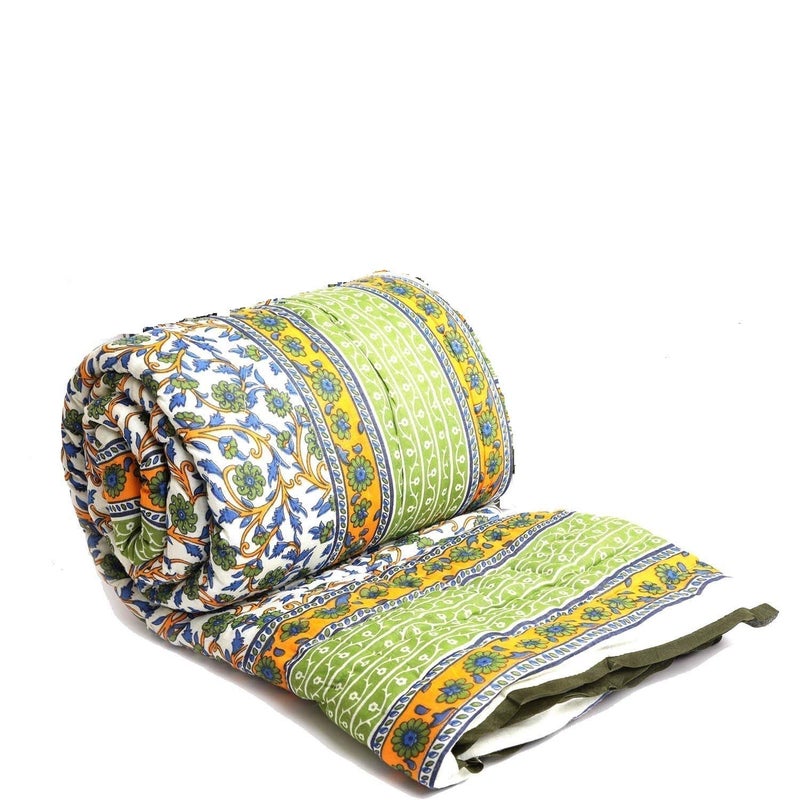 SVT Traditional Famous Jaipuri Beautiful Floral Print in Multi Green mughal Print Jaipuri RajaiRazaiQuilt DoubleDouble Bed QuiltComforterAC QuiltAC Comforter - Image 3