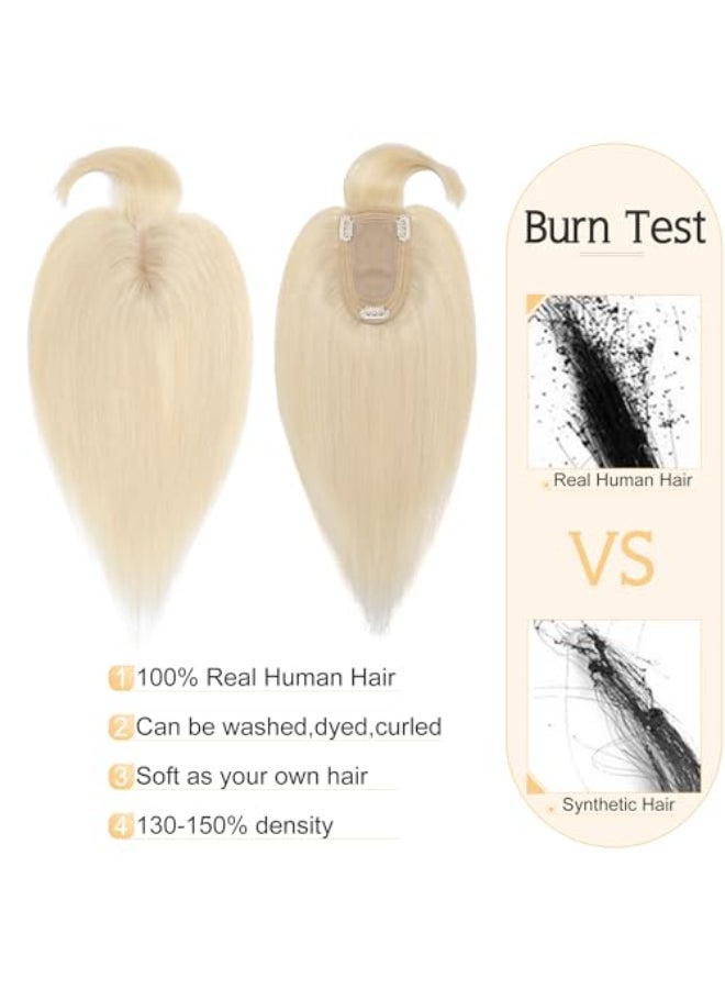 SEGO Hair Toppers for Women Real Human Hair With Bangs 7 13CM Silk Base 100 Remy Human Hair Clip in Top Wiglet Hairpieces Add Volume 8 Inch Platinum Blonde - Image 3