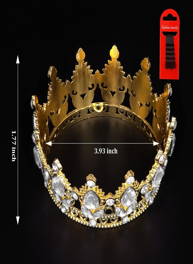 YARIEW Small Gold Crown for Little Girls Flower Bouquets Accessories Rhinestones Wedding Cake Topper Birthday Crown for Kids Cake Decorations Bridal Costume Hair Accessories Gifts - Image 2