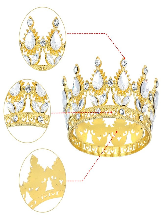 YARIEW Small Gold Crown for Little Girls Flower Bouquets Accessories Rhinestones Wedding Cake Topper Birthday Crown for Kids Cake Decorations Bridal Costume Hair Accessories Gifts - Image 3