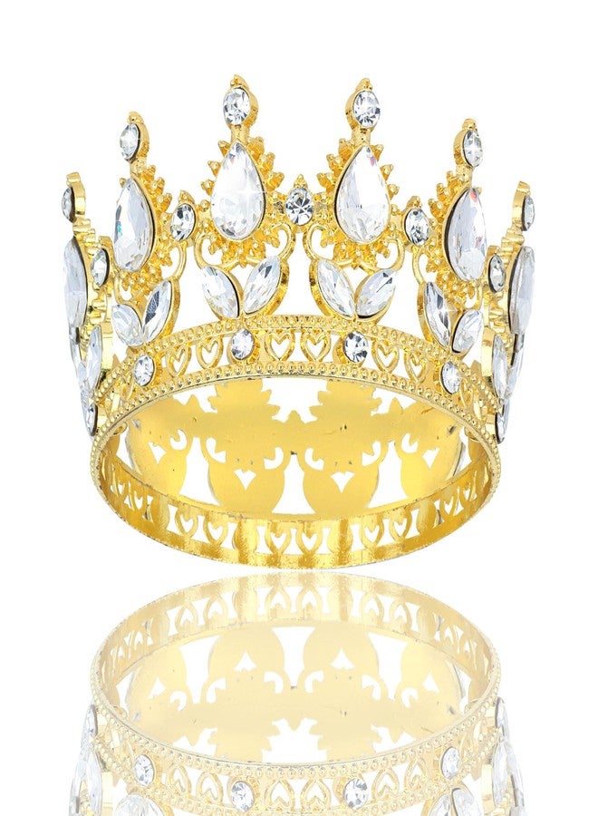 YARIEW Small Gold Crown for Little Girls Flower Bouquets Accessories Rhinestones Wedding Cake Topper Birthday Crown for Kids Cake Decorations Bridal Costume Hair Accessories Gifts - Image 1