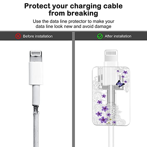 CameCosy Cute Floral Cable Protector for iPhone Charger Red Rose Wild Flower Bouquet Butterfly Cherry Blossoms Pattern 4 pcs Set Charging Cord Phone Saver - Image 5