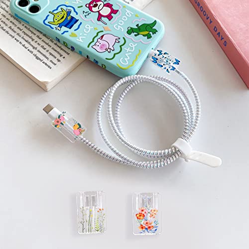CameCosy Cute Floral Cable Protector for iPhone Charger Red Rose Wild Flower Bouquet Butterfly Cherry Blossoms Pattern 4 pcs Set Charging Cord Phone Saver - Image 2