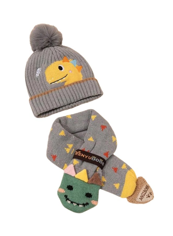 LITTLE SURPRISE BOX Grey Dino Kids Winter Cap & Neck Muffler Set - Image 4