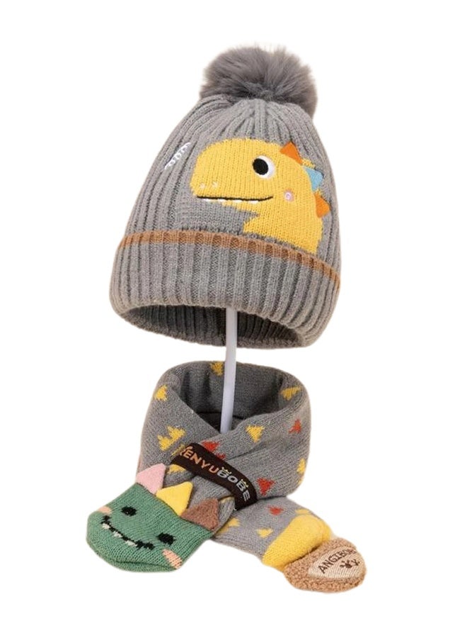 LITTLE SURPRISE BOX Grey Dino Kids Winter Cap & Neck Muffler Set - Image 1