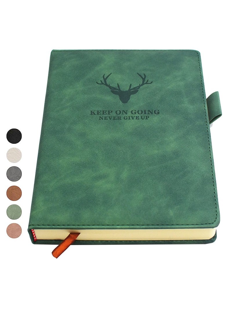 Tanyaz A5 Leather Ruled Notebook,360 Pages Super Thick Wax Sense Leather Business Office Daily Work Student Notebook with Pen Loop, Bookmark for Office Home School Business Writing & Note Taking（Green）  - Image 1