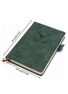 Tanyaz A5 Leather Ruled Notebook,360 Pages Super Thick Wax Sense Leather Business Office Daily Work Student Notebook with Pen Loop, Bookmark for Office Home School Business Writing & Note Taking（Green）  - Image 3