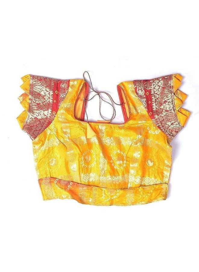 PK MART Women's Bandhani Banarasi Gharchola Art Silk Saree, Traditional Jaipuri, 5.5 Metre with unstitched Blouse Piece, Running blouse (Gold Red) - Image 5