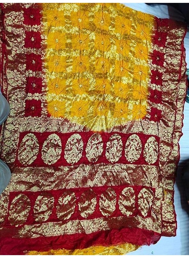 PK MART Women's Bandhani Banarasi Gharchola Art Silk Saree, Traditional Jaipuri, 5.5 Metre with unstitched Blouse Piece, Running blouse (Gold Red) - Image 4