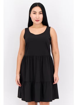 Swiss Alps Women Plain Tired Dress, Black  - Image 1