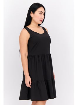 Swiss Alps Women Plain Tired Dress, Black  - Image 2