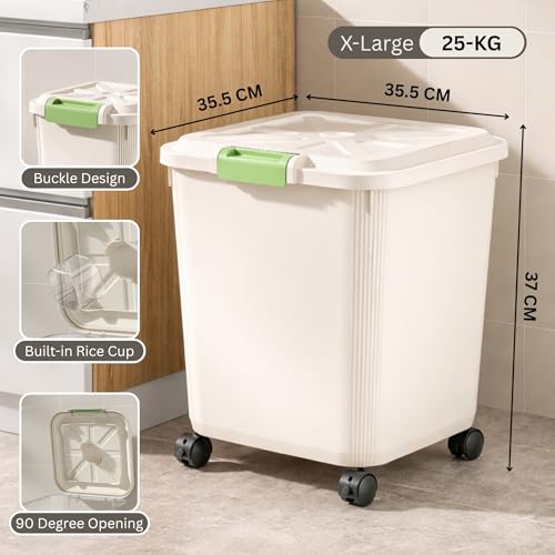 KREPS® Airtight Rice, Grain, Flour Storage With Scoop, Dry Food, Snacks, Sugar, Baking Supplies, BPA Free- Pet Food Storage Container, Dog Cat Birds Food Bin (25KG - X-Large) - Image 2