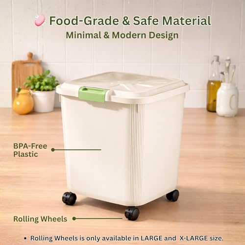 KREPS® Airtight Rice, Grain, Flour Storage With Scoop, Dry Food, Snacks, Sugar, Baking Supplies, BPA Free- Pet Food Storage Container, Dog Cat Birds Food Bin (25KG - X-Large) - Image 5