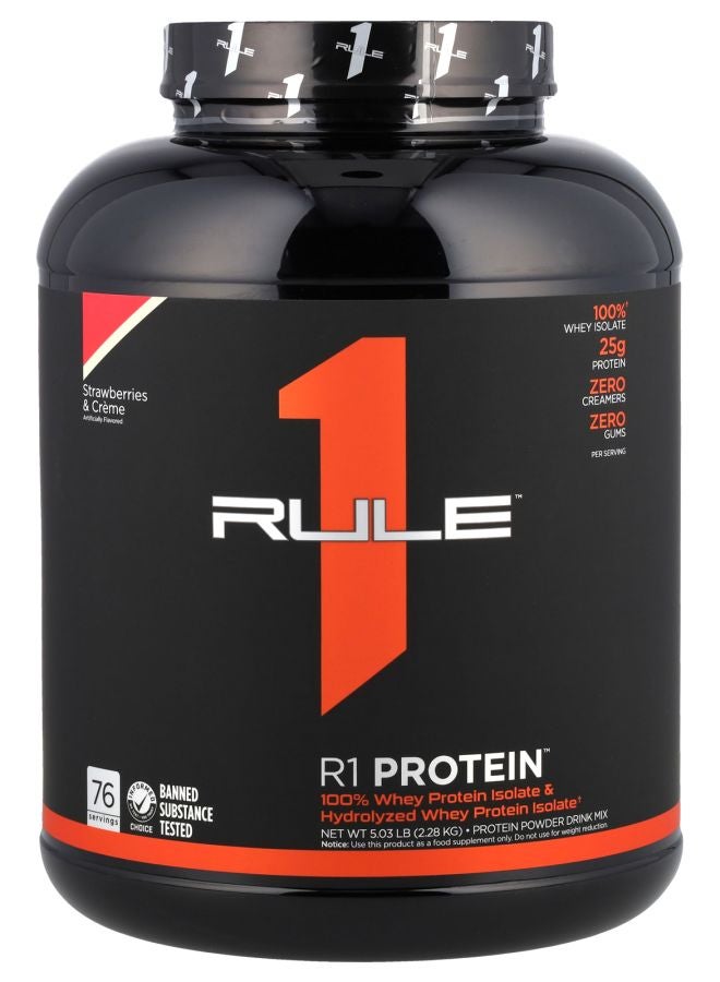 Rule One Proteins R1 Protein Powder Drink Mix Strawberries & Creme 5.03 lbs (2.28 kg) - Image 1