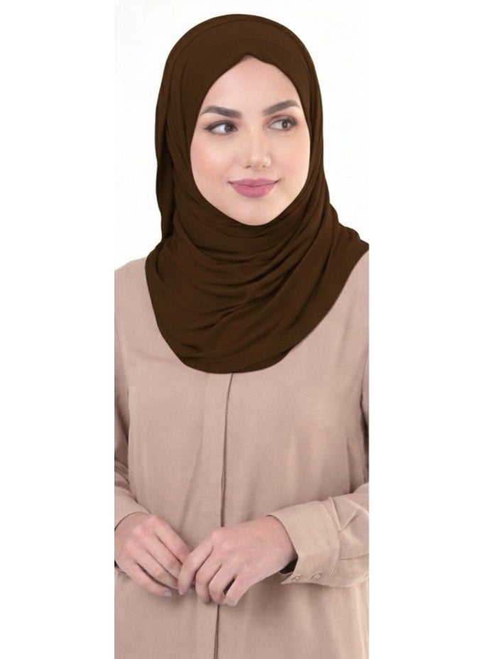 حجاب تركي جيرسي فاخر للنساء - ناعم، قابل للتمدد، وشاح رأس غير قابل للانزلاق، 180x70 سم، بني قهوة - Image 2