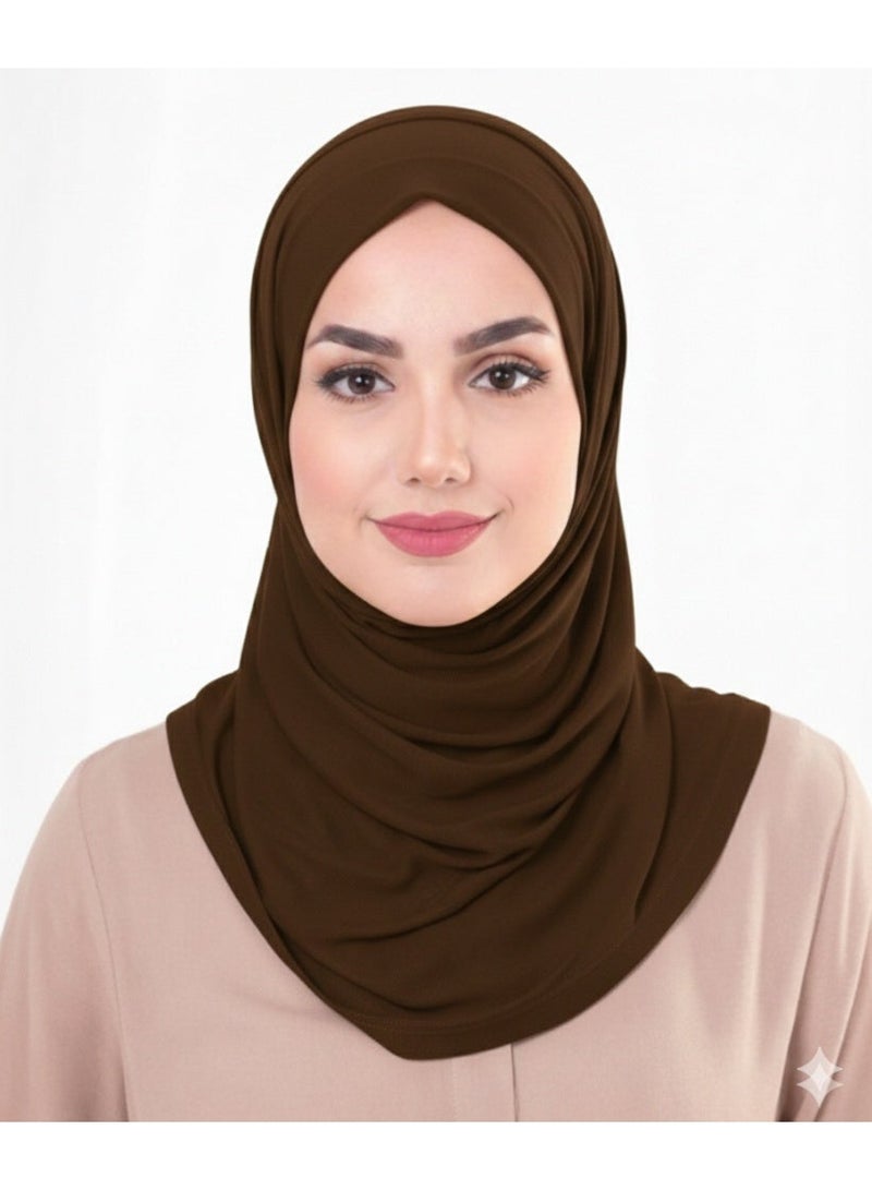 حجاب تركي جيرسي فاخر للنساء - ناعم، قابل للتمدد، وشاح رأس غير قابل للانزلاق، 180x70 سم، بني قهوة - Image 1