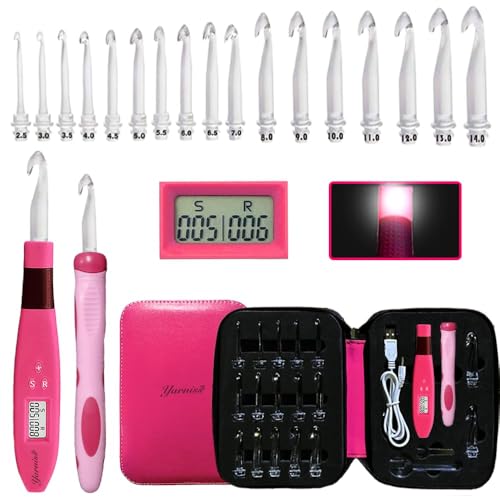 Yarniss 17 Size Counting Crochet Hooks Set, Light Up Crochet Hooks for Stitch & Row Counter - Image 1