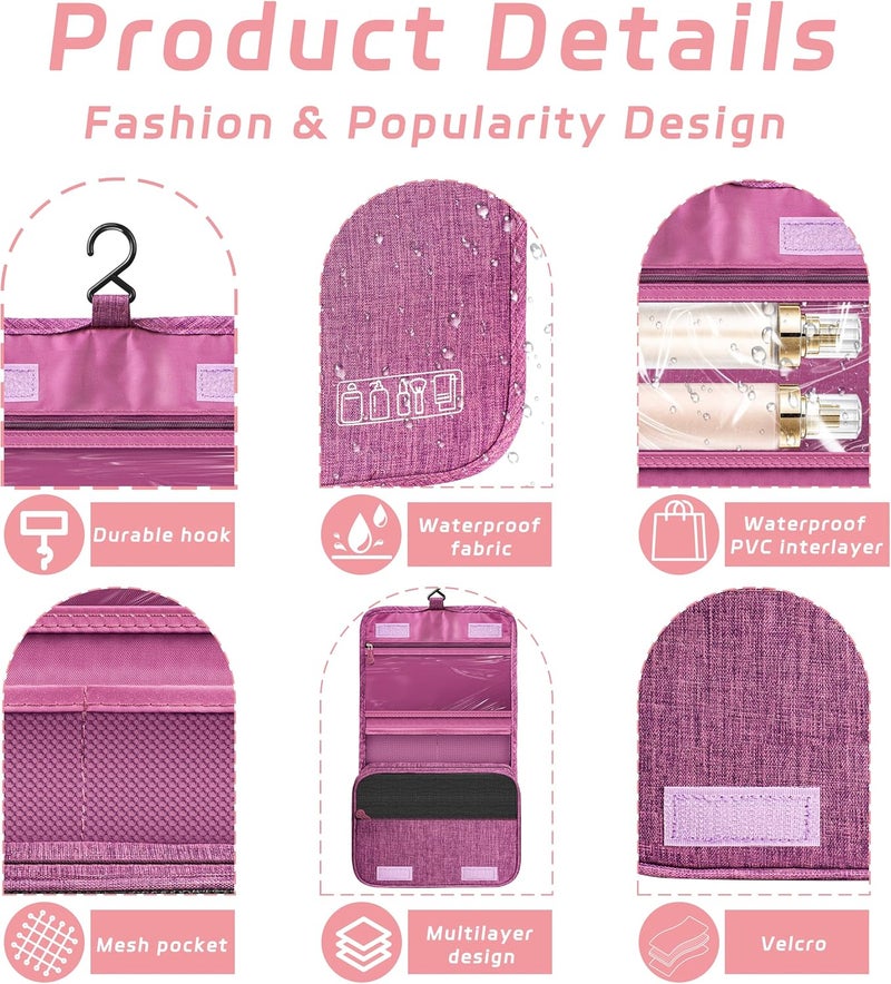 YEMEDA Toiletry Bag Travel Bag with Hanging Hook, Waterproof Capacity Hanging Multifunctional Makeup Bag for Toiletries, Portable Cosmetic Bag Travel Organizer for Women and Men(Purple) - Image 3