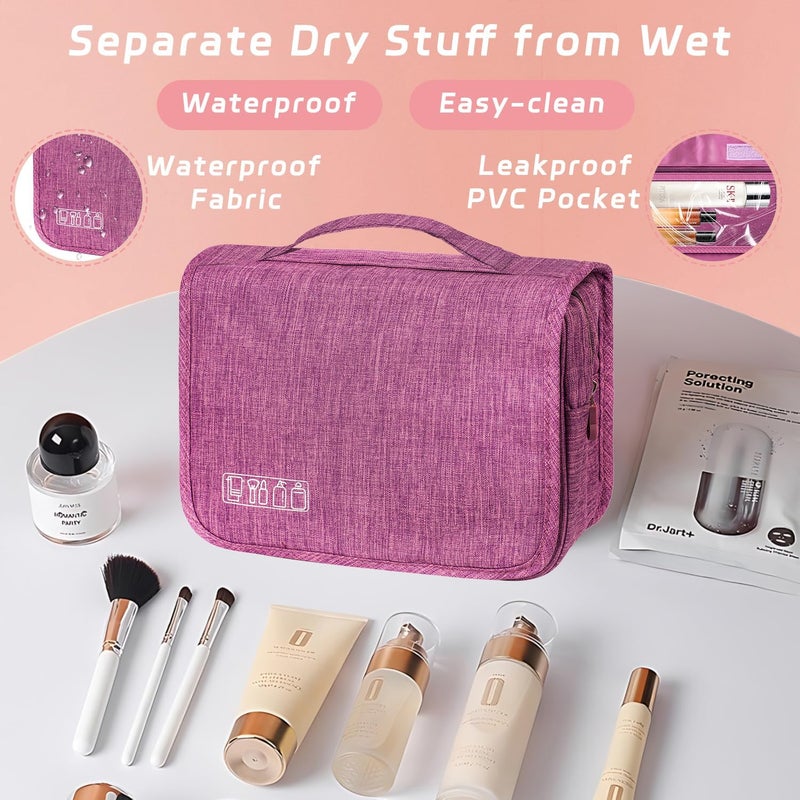 YEMEDA Toiletry Bag Travel Bag with Hanging Hook, Waterproof Capacity Hanging Multifunctional Makeup Bag for Toiletries, Portable Cosmetic Bag Travel Organizer for Women and Men(Purple) - Image 5