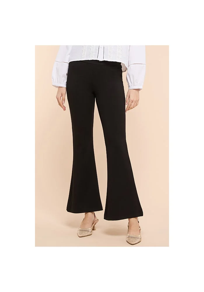 R&b Solid Flared Pants with Elastic Waist