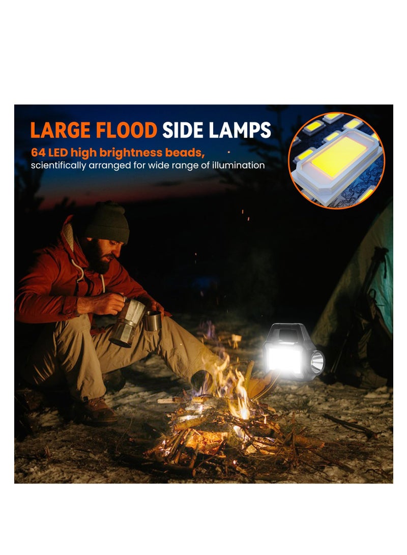 LED Searchlight Type C Rechargeable 3 Modes Portable Work Light Multifunctiona Led Solar Flashlight Camping Super Bright Outdoor Emergency Lantern Spotlight Torch with Power Bank Function (Black) - Image 5