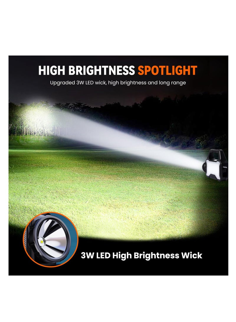 LED Searchlight Type C Rechargeable 3 Modes Portable Work Light Multifunctiona Led Solar Flashlight Camping Super Bright Outdoor Emergency Lantern Spotlight Torch with Power Bank Function (Black) - Image 4