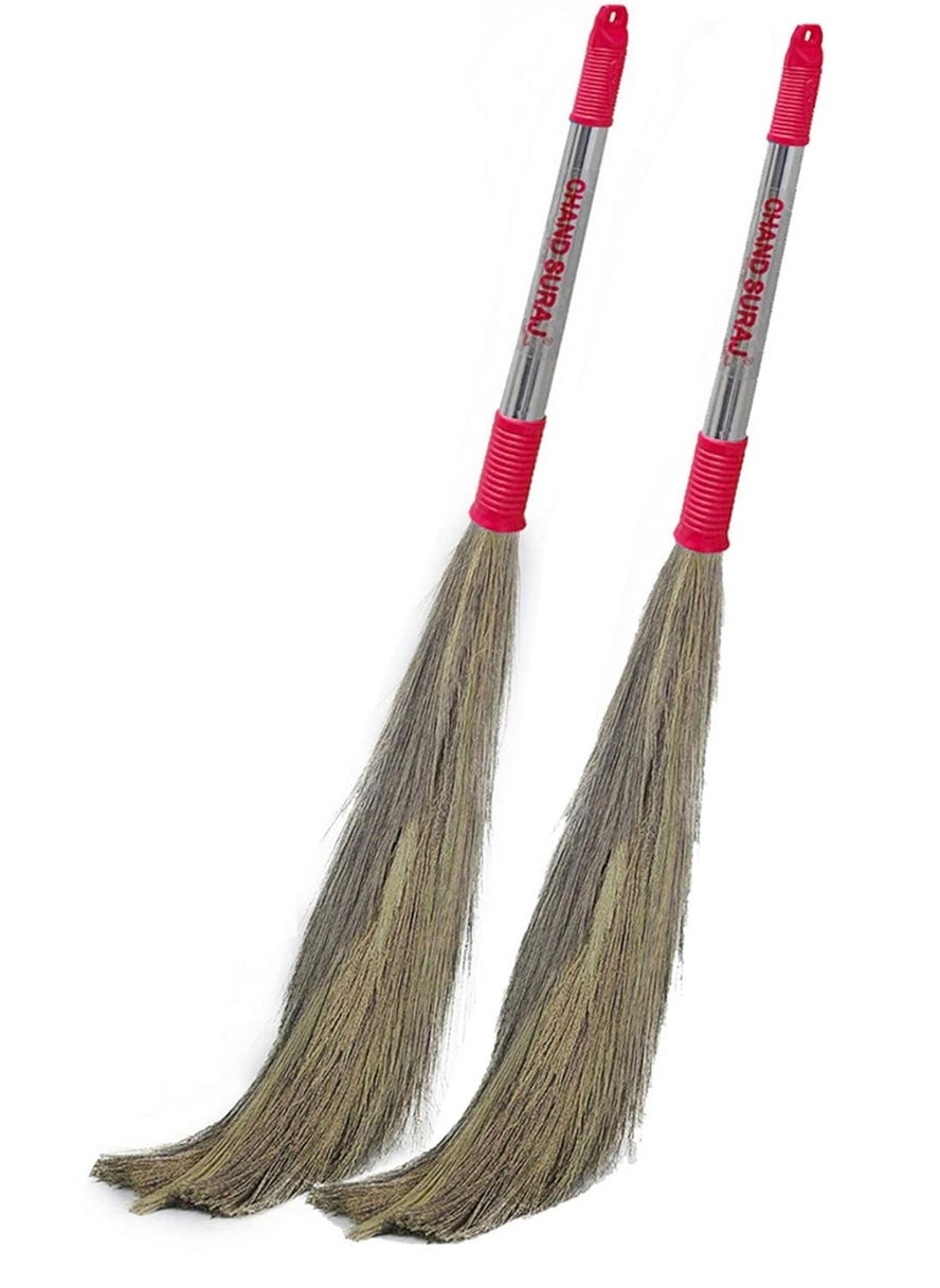 CHAND SURAJ CHAND SURAJ Pack of 2 Strong Grass Broom Stick for Cleaning Floor Strong Multicolor 