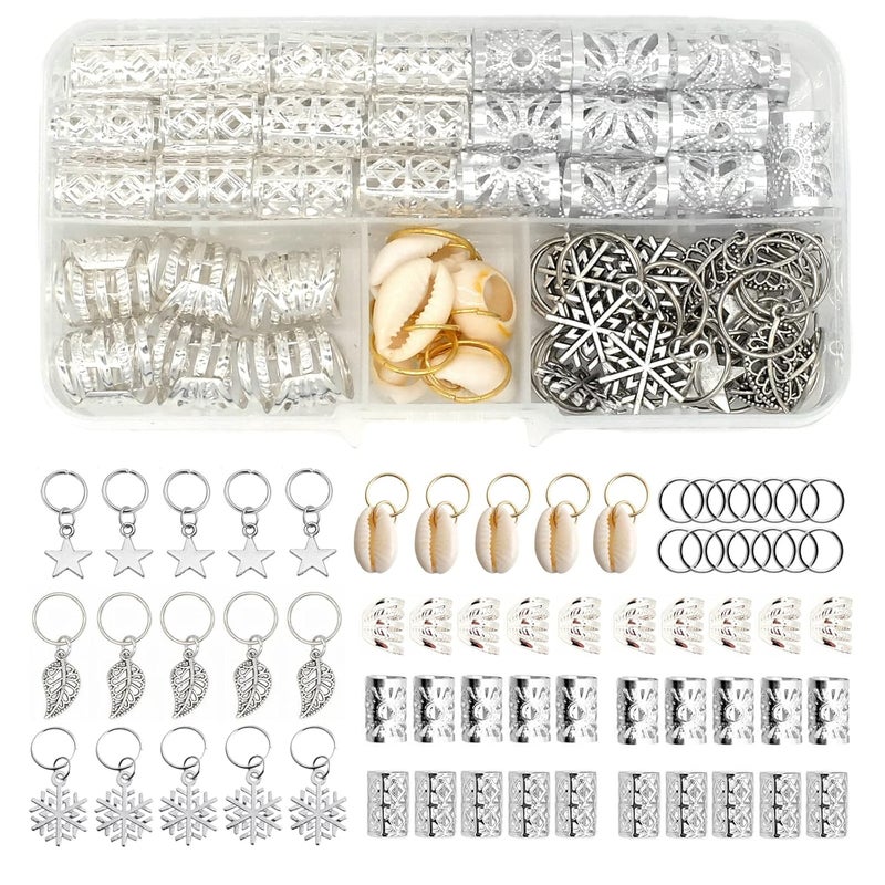 Glamer 100 Pieces Dreadlocks Loc Hair Jewelry for Women Braids Hair, 20 Pieces Loc Jewelry Accessories for Braiding Hair, Big Silver Braids Hair Rings for Dreadlocks Braiding Hair (Silver) 