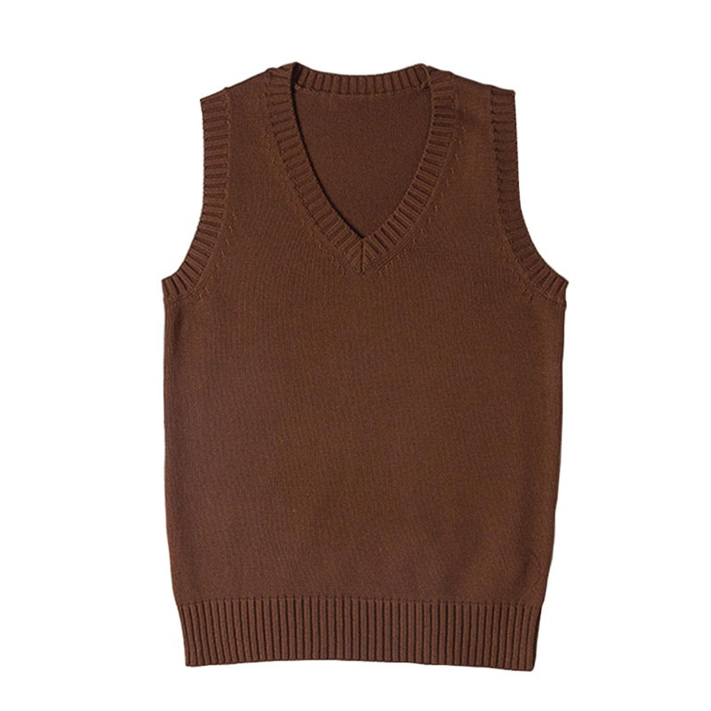 ZUEVI Women's Sweater Vest Classic V Neck Uniform Pullover Knitwear Tops Sleeveless Knitted Sweaters Vests(Coffee-M) - Image 1