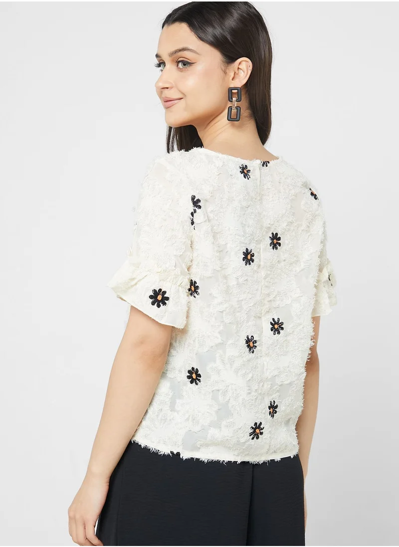 Ginger Floral Motif Textured Blouse