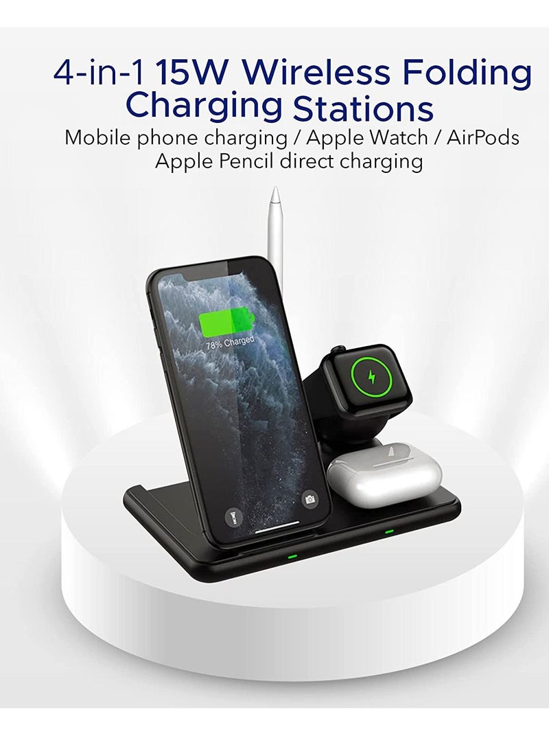 KASTWAVE 4-in-1 Wireless Charging Stations, 15W Multi-Device Wireless Folding Fast Charging Station, Multi-Function Fast Charging for Smartphone, Smartwatch, Earphones, and Stylus Pens - Image 2
