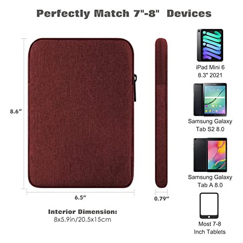 MOCA 7-8 Inch Tablet Sleeve Case, Universal Protective Pouch for iPad mini 6 8.3 and Galaxy Tab 8 Inch, Shockproof Soft Lining, Slim Lightweight Zipper Tablet Carrying Bag (Wine Red) - Image 2