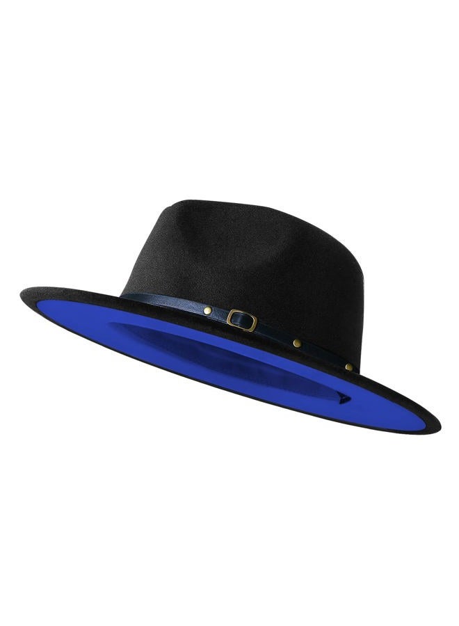KUJUHA Wide Brim Fedora Hats for Women Men Two Tone Dress Hat Felt Panama Hat in Two Audlt Size, Black&blue, Small-Medium - Image 1