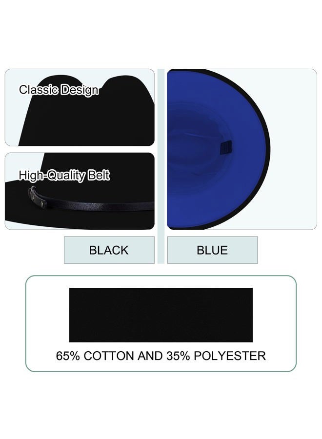 KUJUHA Wide Brim Fedora Hats for Women Men Two Tone Dress Hat Felt Panama Hat in Two Audlt Size, Black&blue, Small-Medium - Image 3