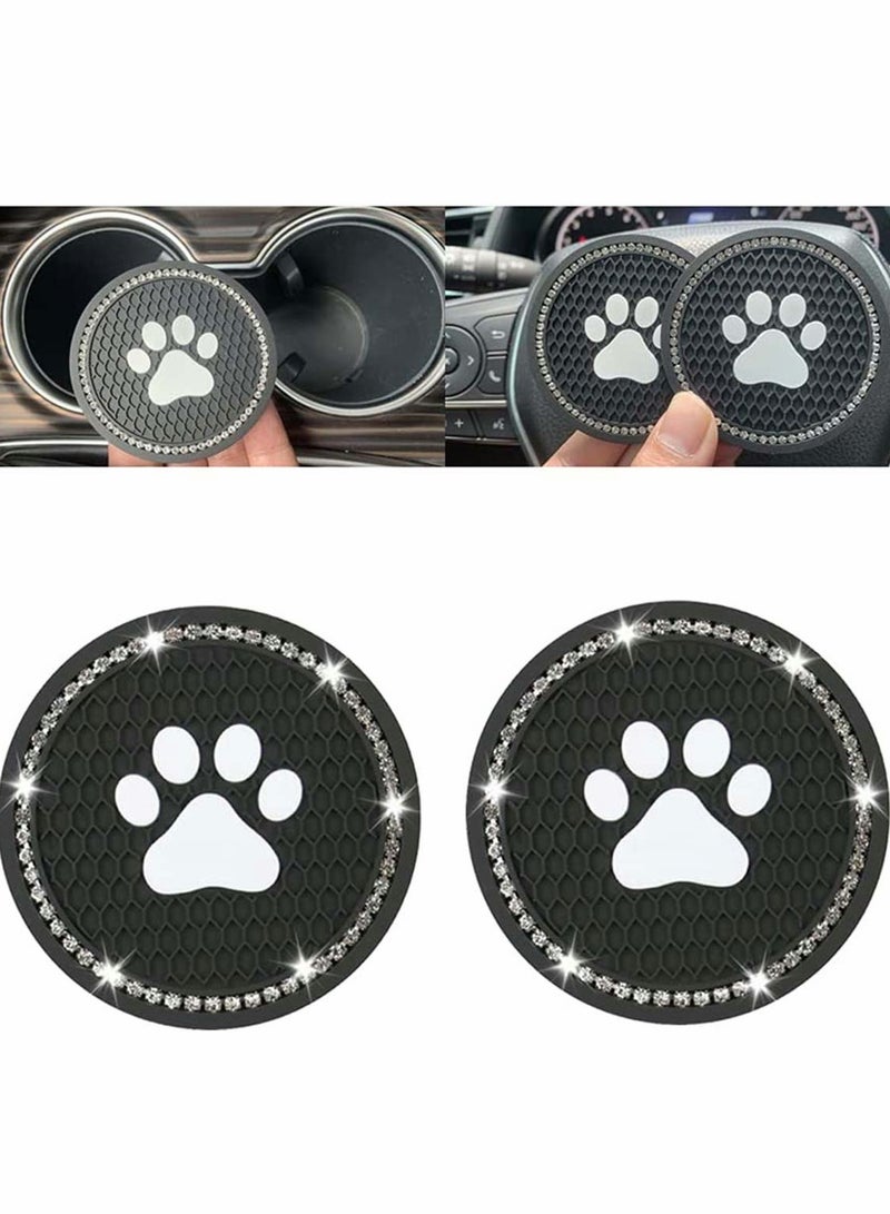 Excefore Bling Car Coasters 2 Packs PVC Car Cup Holder Insert Coaster Durable Anti Slip Cup Mat Universal Vehicle Interior Accessories Paw Print Crystal Glitter Cup Mat for Women and Men  - Image 5
