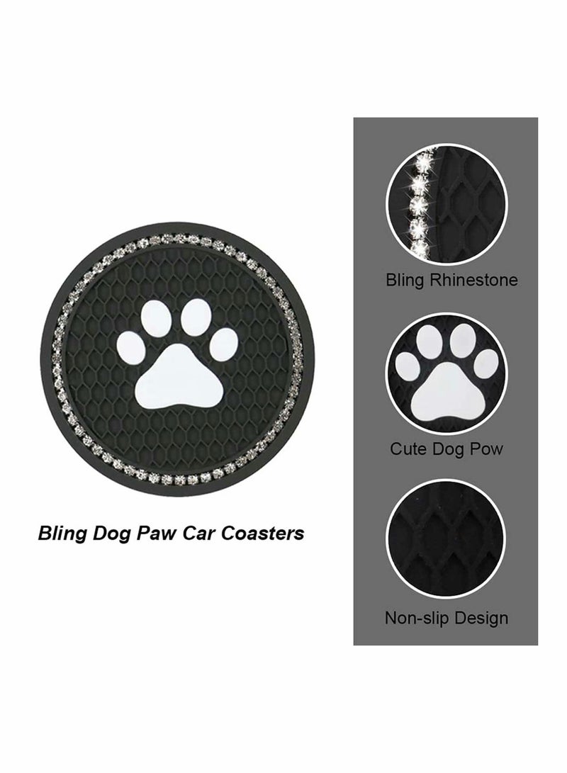 Excefore Bling Car Coasters 2 Packs PVC Car Cup Holder Insert Coaster Durable Anti Slip Cup Mat Universal Vehicle Interior Accessories Paw Print Crystal Glitter Cup Mat for Women and Men  - Image 3
