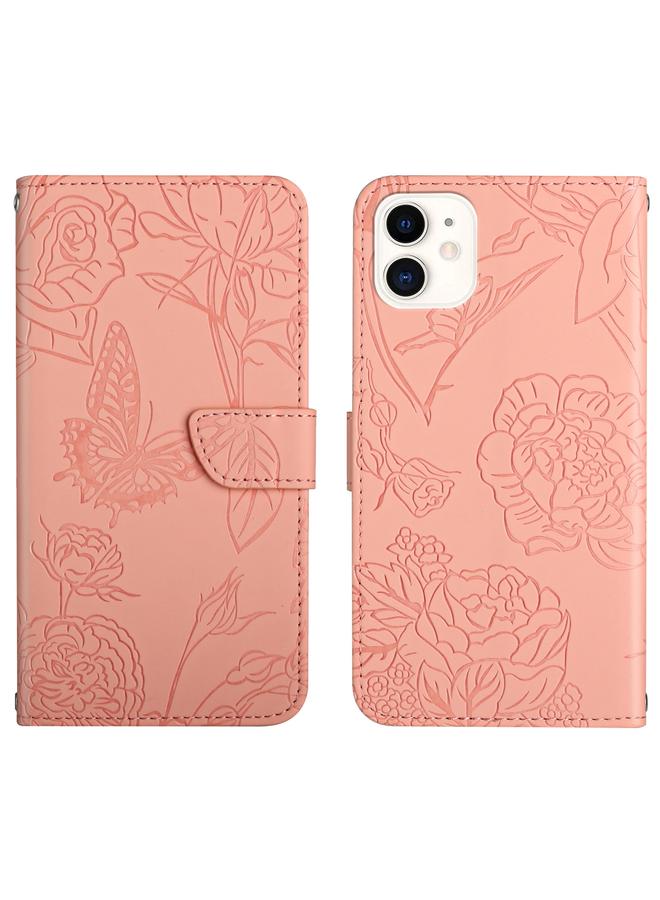 Zaboon Case For iPhone 12 mini Skin Feel Butterfly Peony Embossed Leather Phone Case - Image 1
