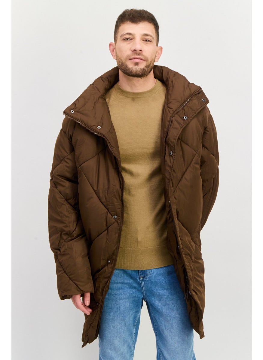 Asos Design - Men Quilted Puffer Jacket, Brown - Image 1