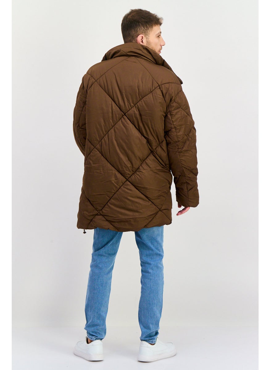 Asos Design - Men Quilted Puffer Jacket, Brown - Image 1