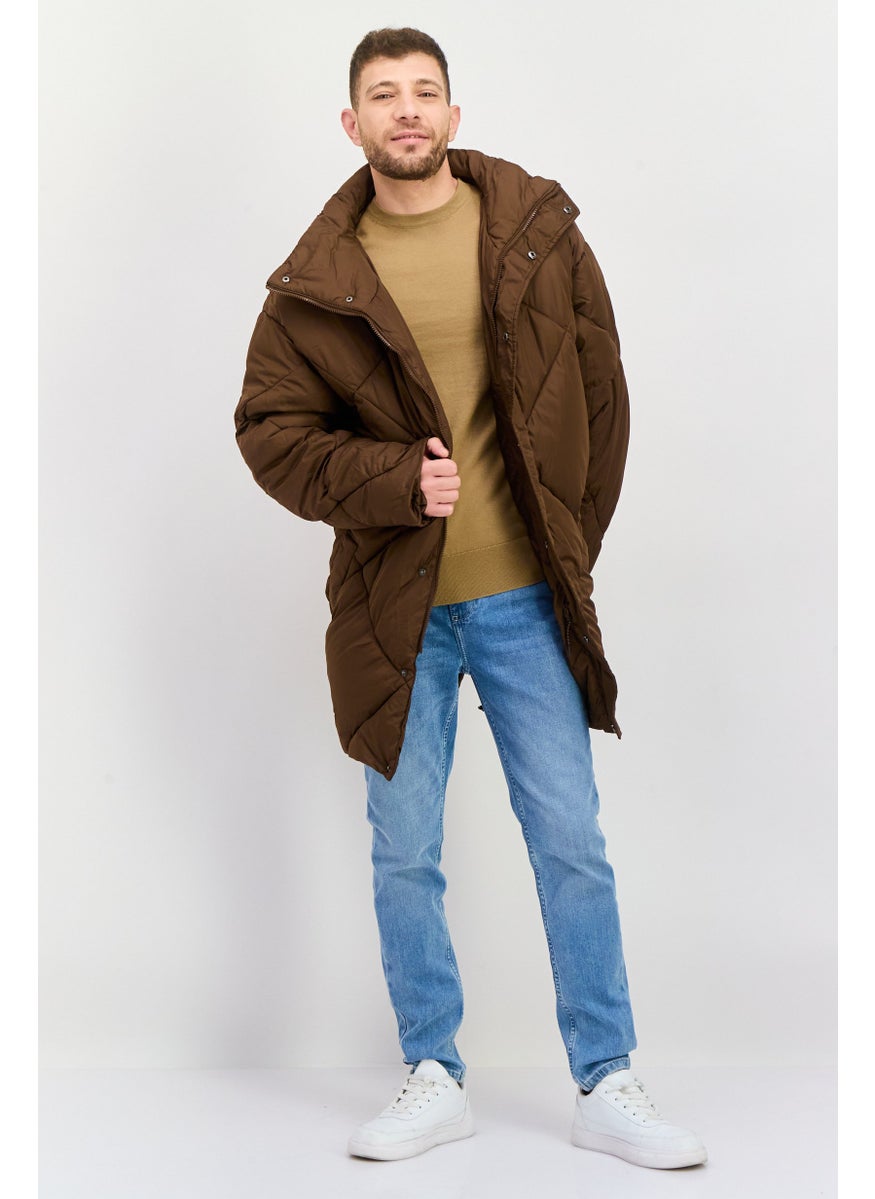 Asos Design - Men Quilted Puffer Jacket, Brown - Image 1